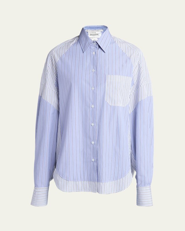 Multi Striped Patchwork Balloon-Sleeve Blouse